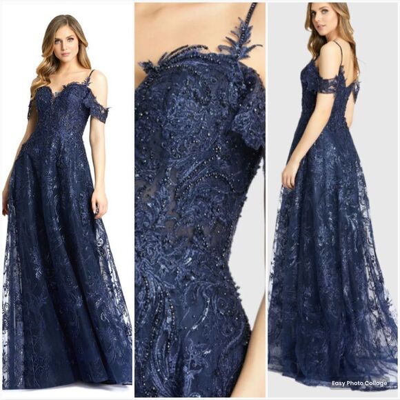 Mac Duggal 20287 Womens Embellished Cold Shoulder Sweetheart A Line Gown - Picture 1 of 16